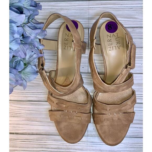 Naturalizers Dade Tan Whipstitch Platform Strappy Crisscross Sandal W/Side Velcr - Picture 5 of 9